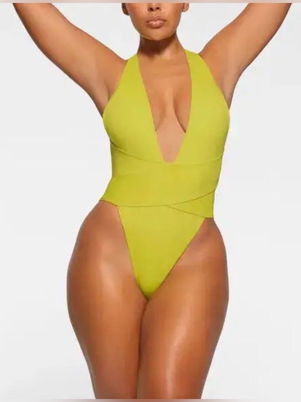 SKIMS Signature Swim Plunge Monokini Citrus 3X NWT Cutout